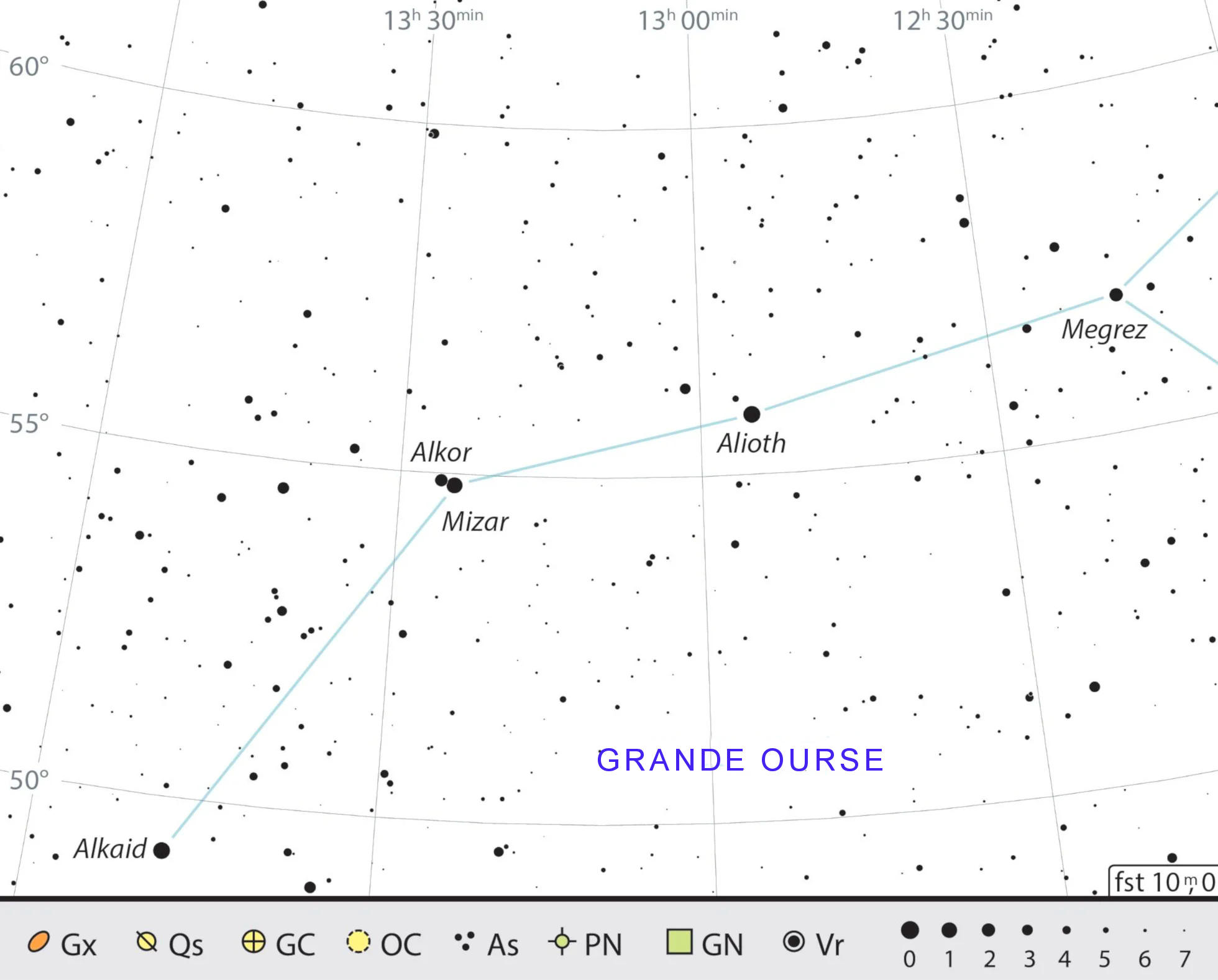 Carte de recherche de Mizar et d’Alcor dans la Grande Ourse. J. Scholten